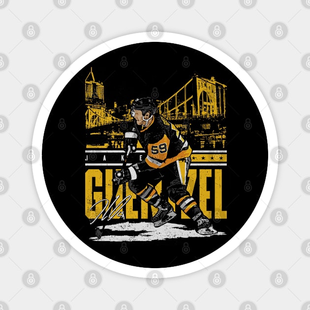 Jake Guentzel Pittsburgh City Skyline Magnet by lavonneroberson